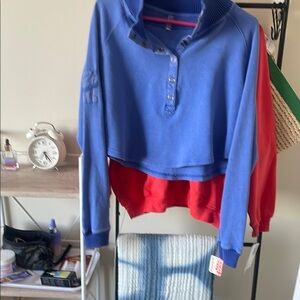 Casual Blue Button-Up Cropped Top